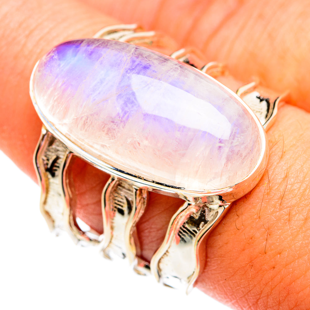 Rainbow Moonstone Rings handcrafted by Anasilvercos - RING75010