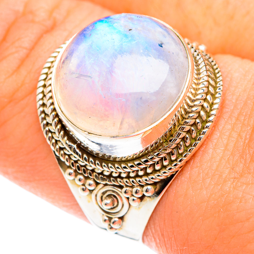 Rainbow Moonstone Rings handcrafted by Anasilvercos - RING75039