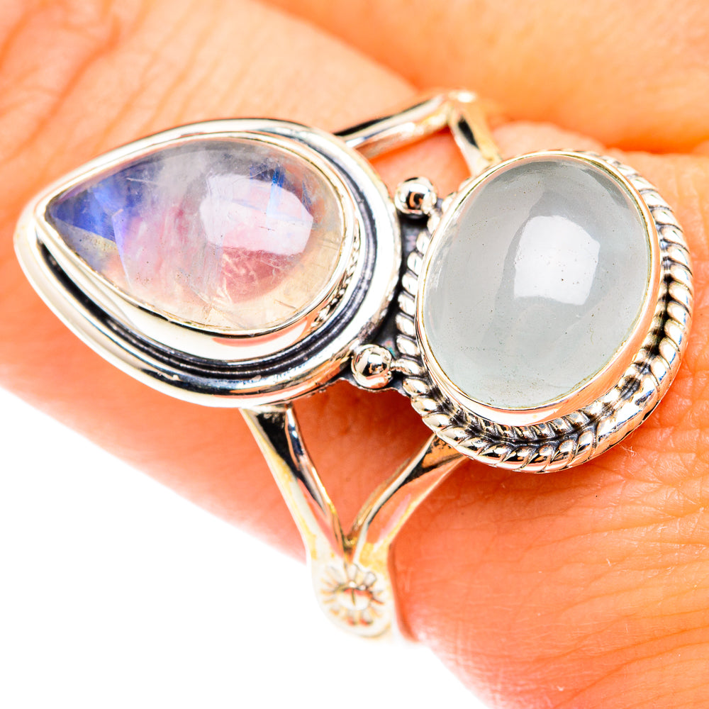 Rainbow Moonstone Rings handcrafted by Anasilvercos - RING75049