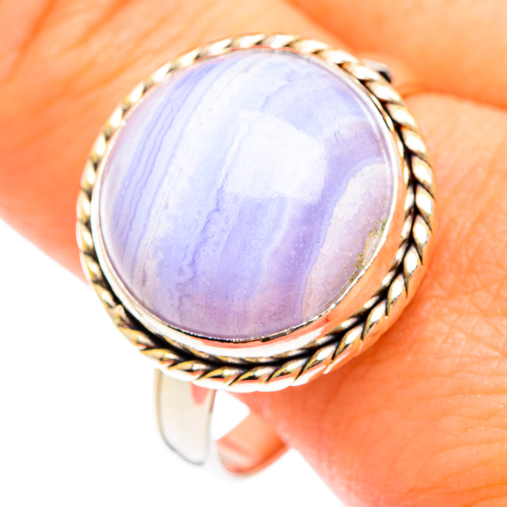 Blue Lace Agate Rings handcrafted by Anasilvercos - RING75104