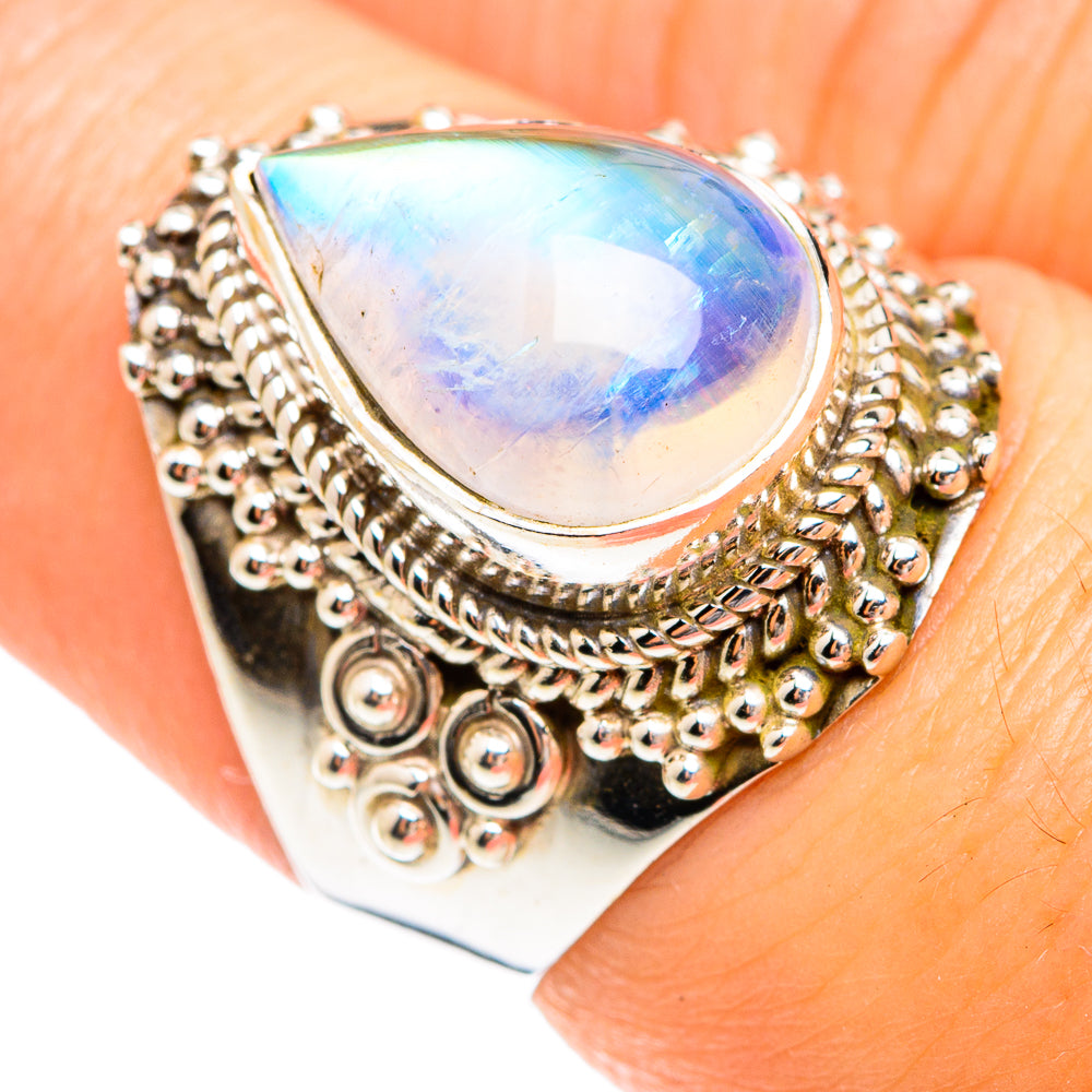 Rainbow Moonstone Rings handcrafted by Anasilvercos - RING75189