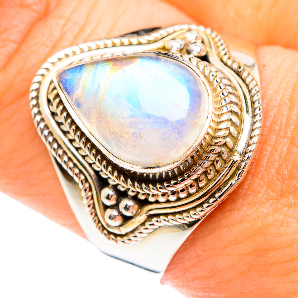 Rainbow Moonstone Rings handcrafted by Anasilvercos - RING75217