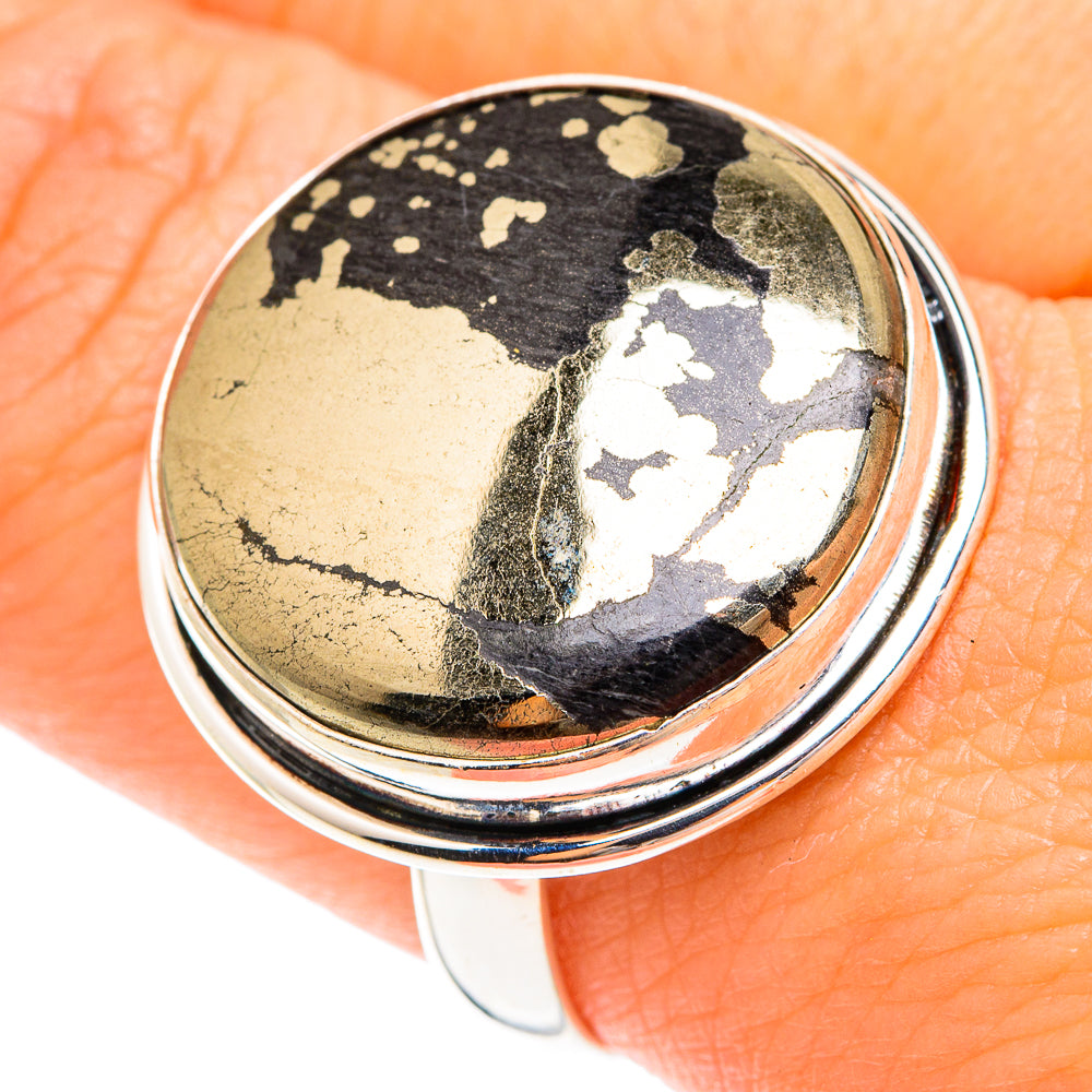 Pyrite In Black Onyx Rings handcrafted by Anasilvercos - RING75241