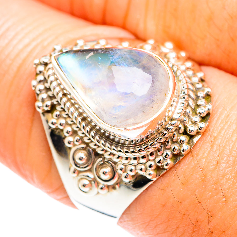 Rainbow Moonstone Rings handcrafted by Anasilvercos - RING75268