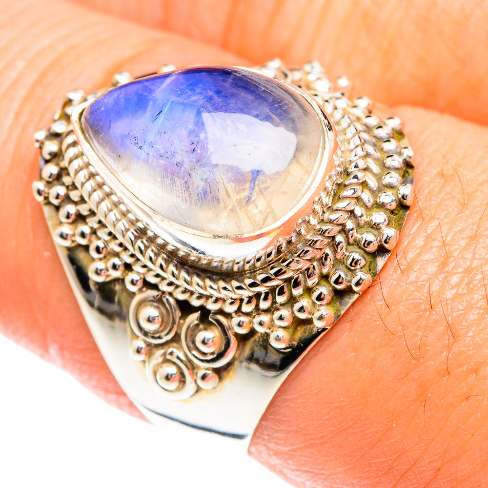 Rainbow Moonstone Rings handcrafted by Anasilvercos - RING75295