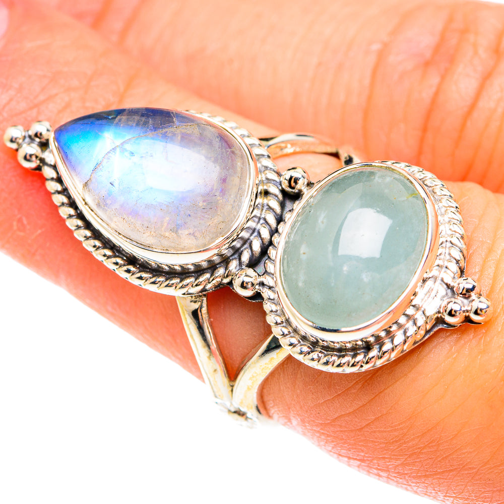 Rainbow Moonstone Rings handcrafted by Anasilvercos - RING75343