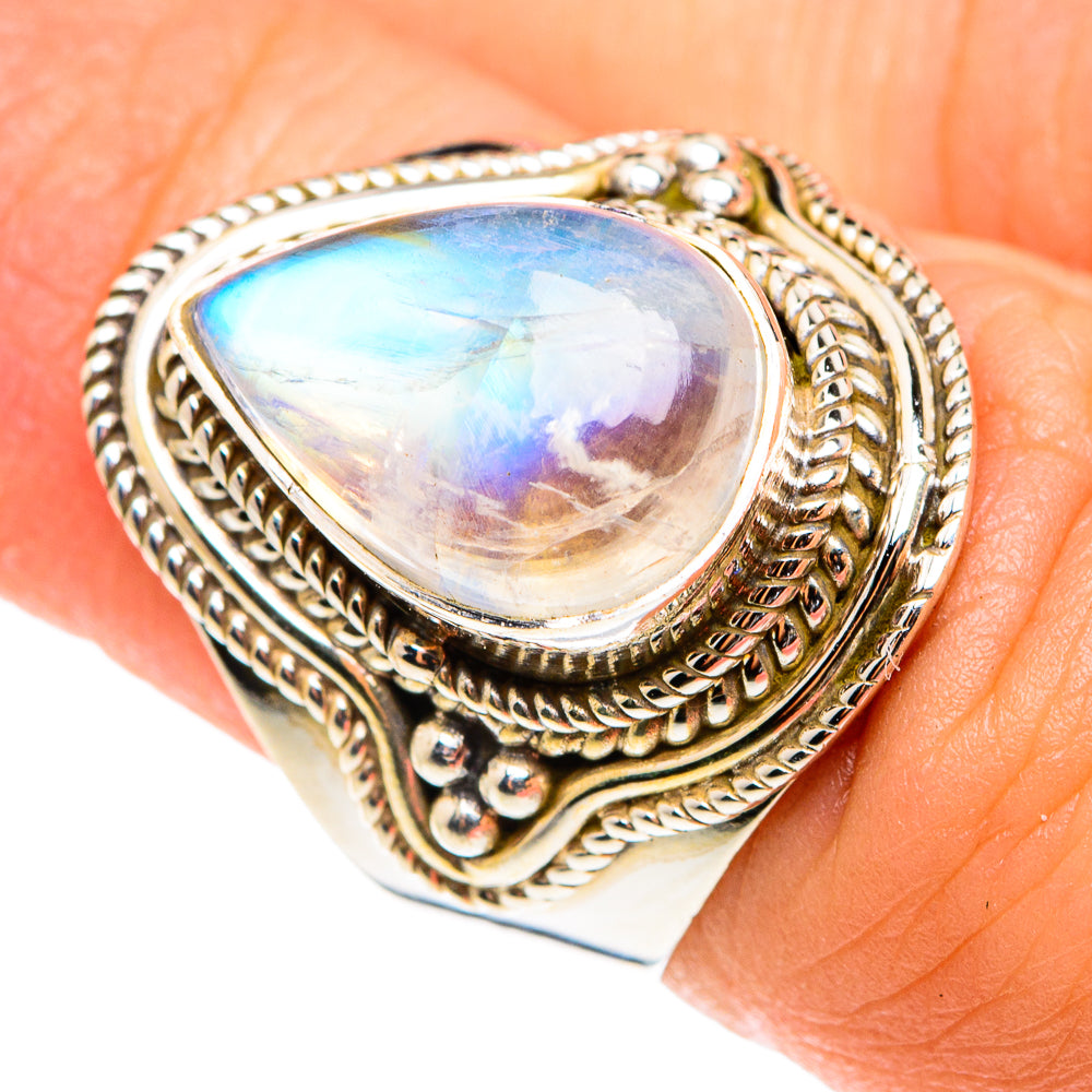 Rainbow Moonstone Rings handcrafted by Anasilvercos - RING75424