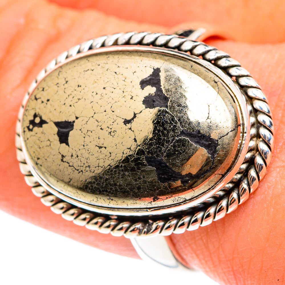 Pyrite In Black Onyx Rings handcrafted by Anasilvercos - RING75456