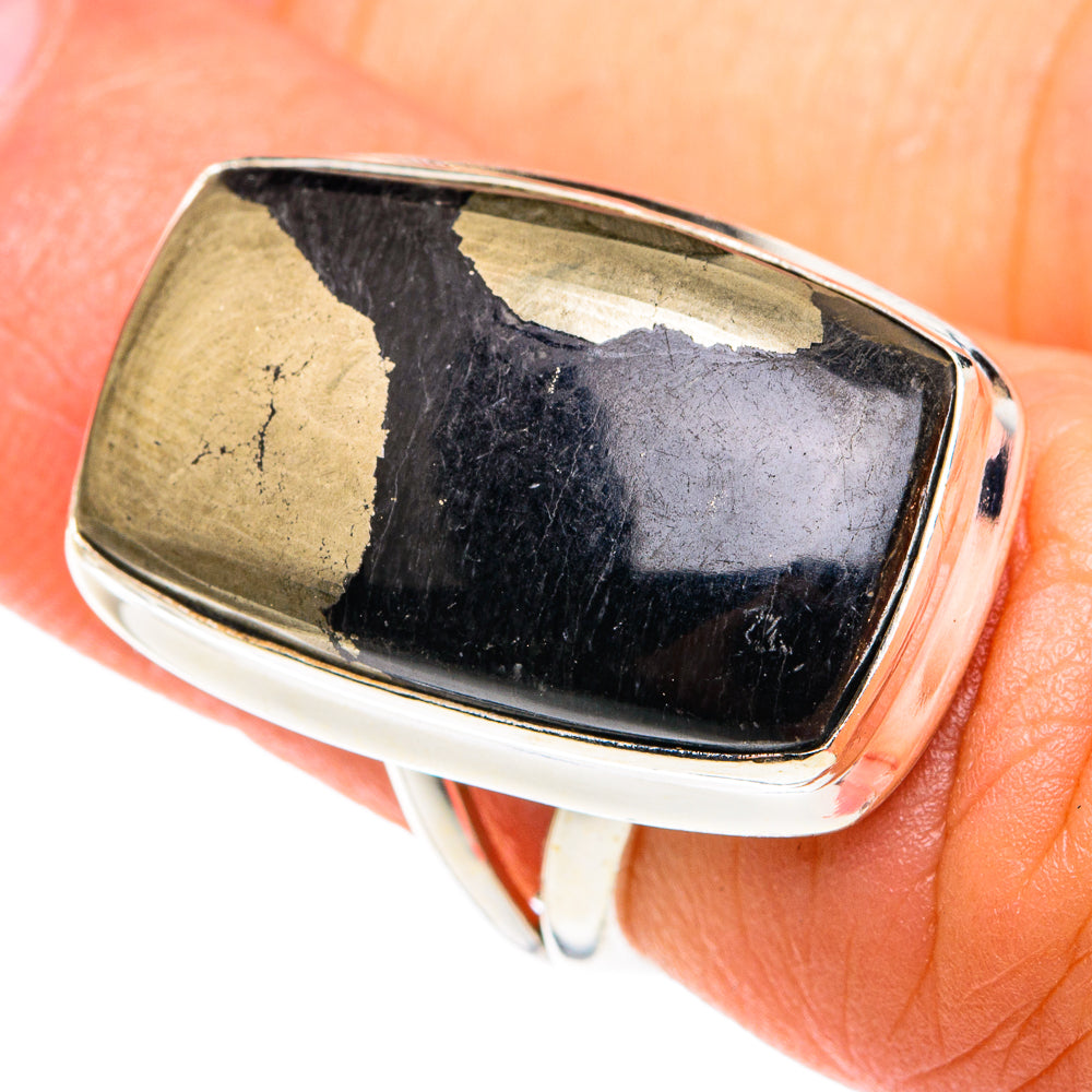 Pyrite In Black Onyx Rings handcrafted by Anasilvercos - RING75458