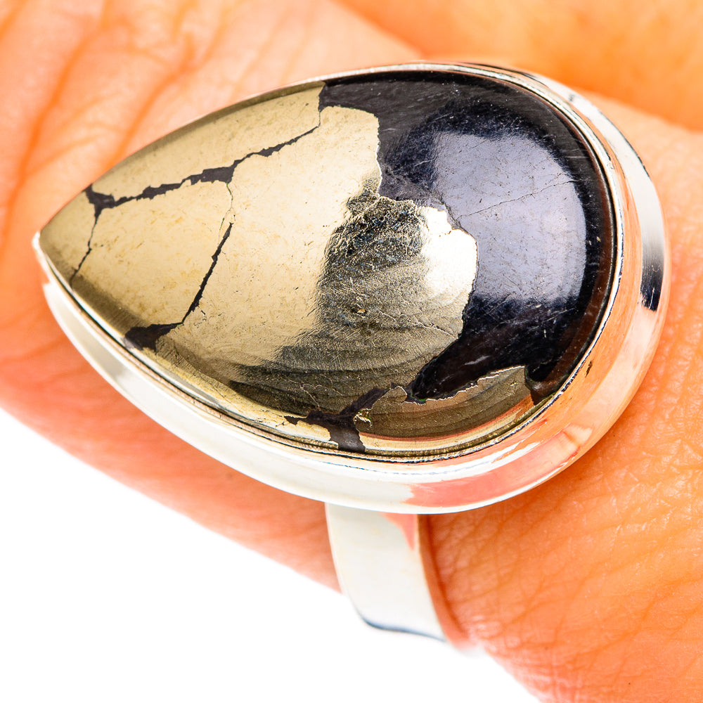 Pyrite In Black Onyx Rings handcrafted by Anasilvercos - RING75490