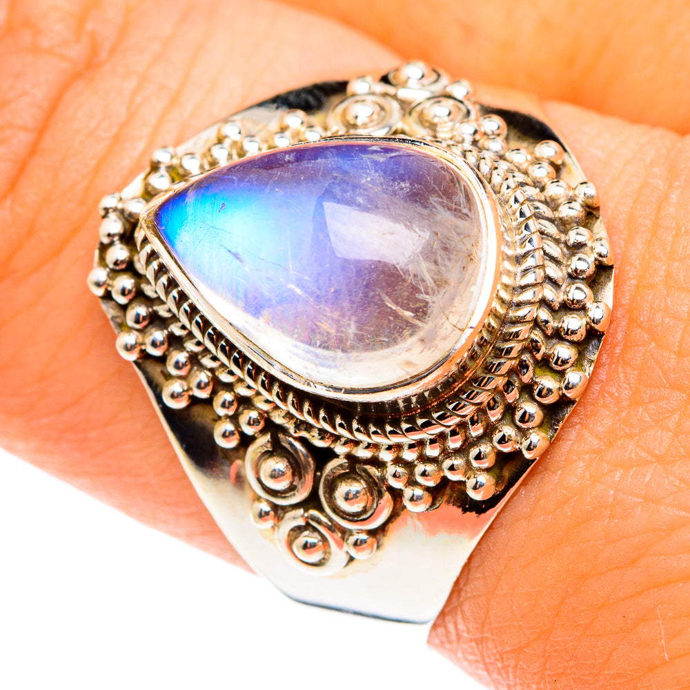 Rainbow Moonstone Rings handcrafted by Anasilvercos - RING75494