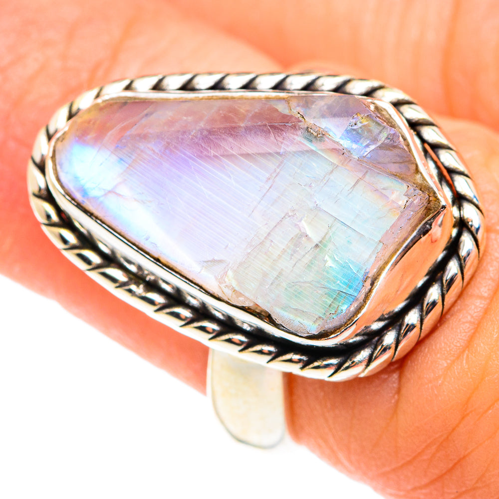 Rainbow Moonstone Rings handcrafted by Anasilvercos - RING75526