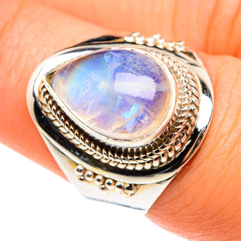 Rainbow Moonstone Rings handcrafted by Anasilvercos - RING75527