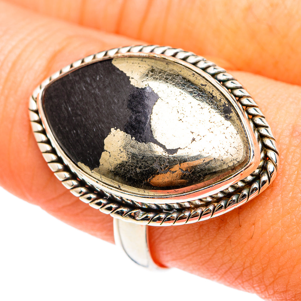 Pyrite In Black Onyx Rings handcrafted by Anasilvercos - RING75553