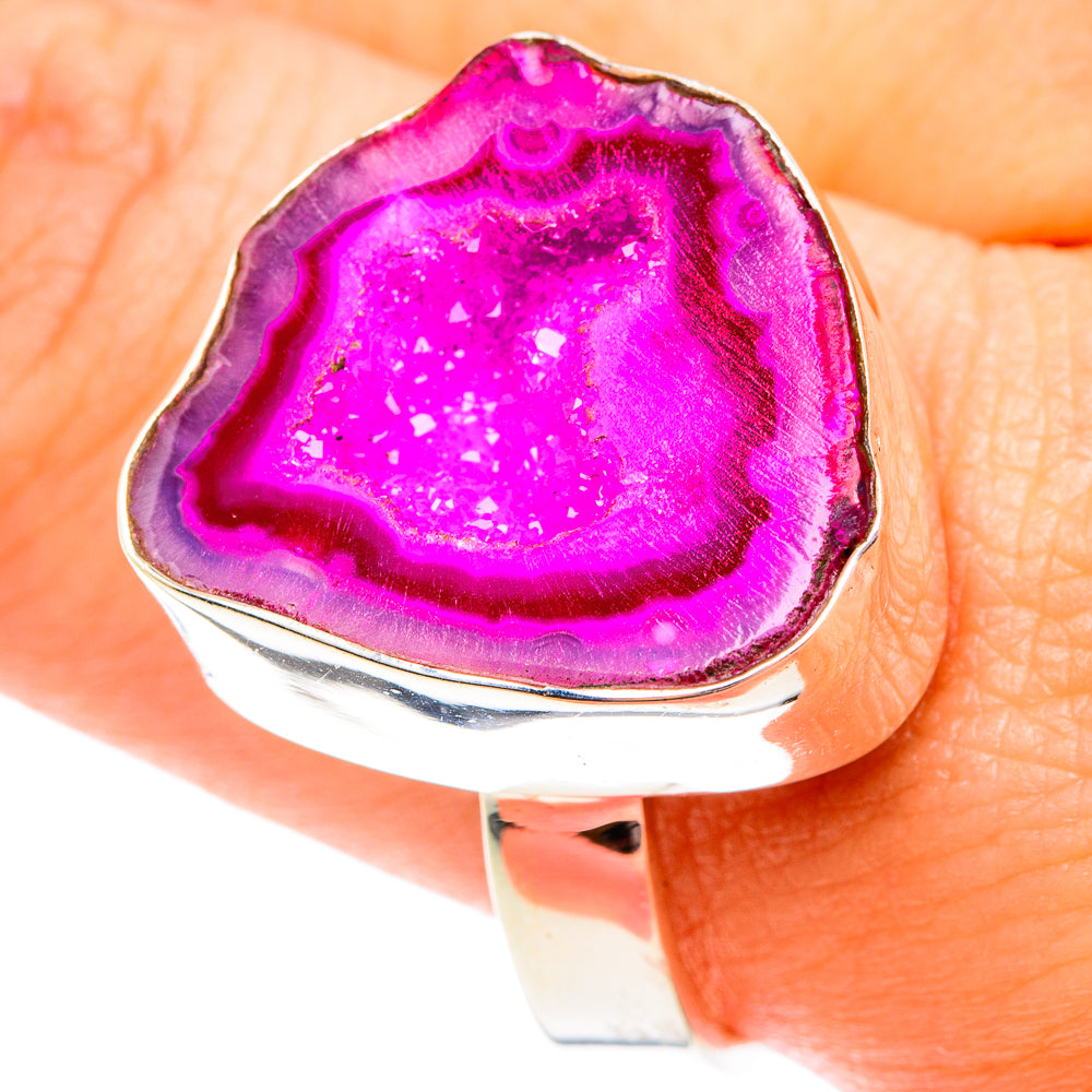 Pink Geode Slice Rings handcrafted by Anasilvercos - RING75639