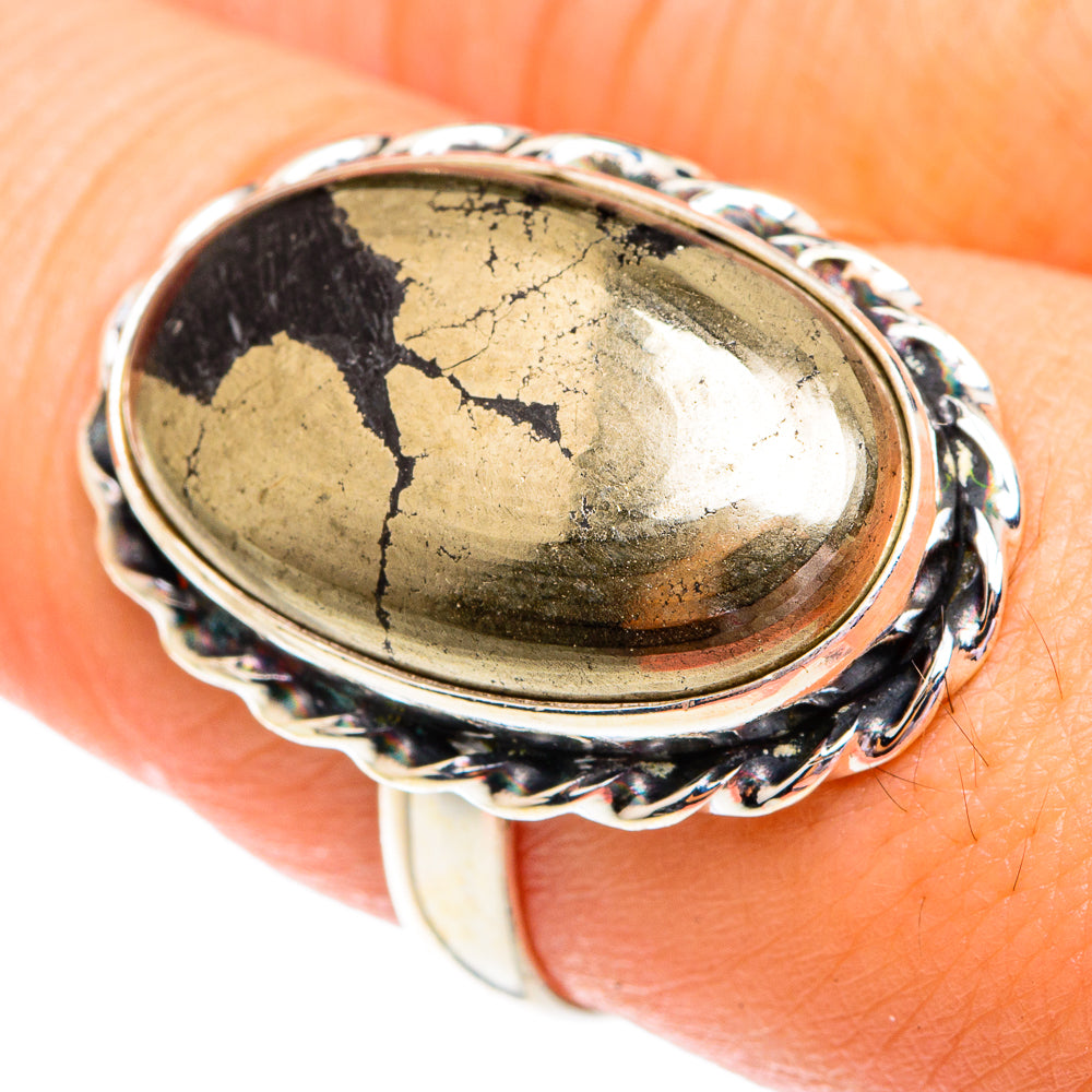 Pyrite In Black Onyx Rings handcrafted by Anasilvercos - RING75763