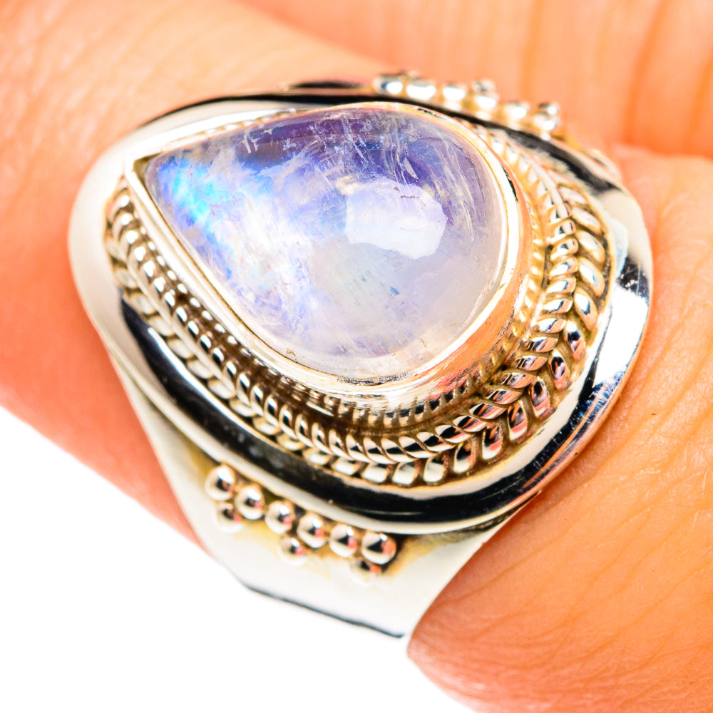 Rainbow Moonstone Rings handcrafted by Anasilvercos - RING75765