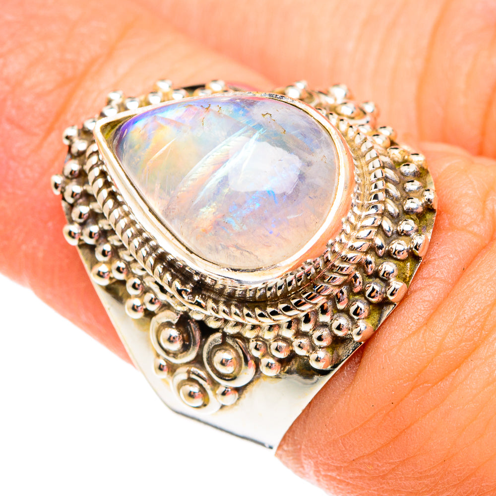 Rainbow Moonstone Rings handcrafted by Anasilvercos - RING75790