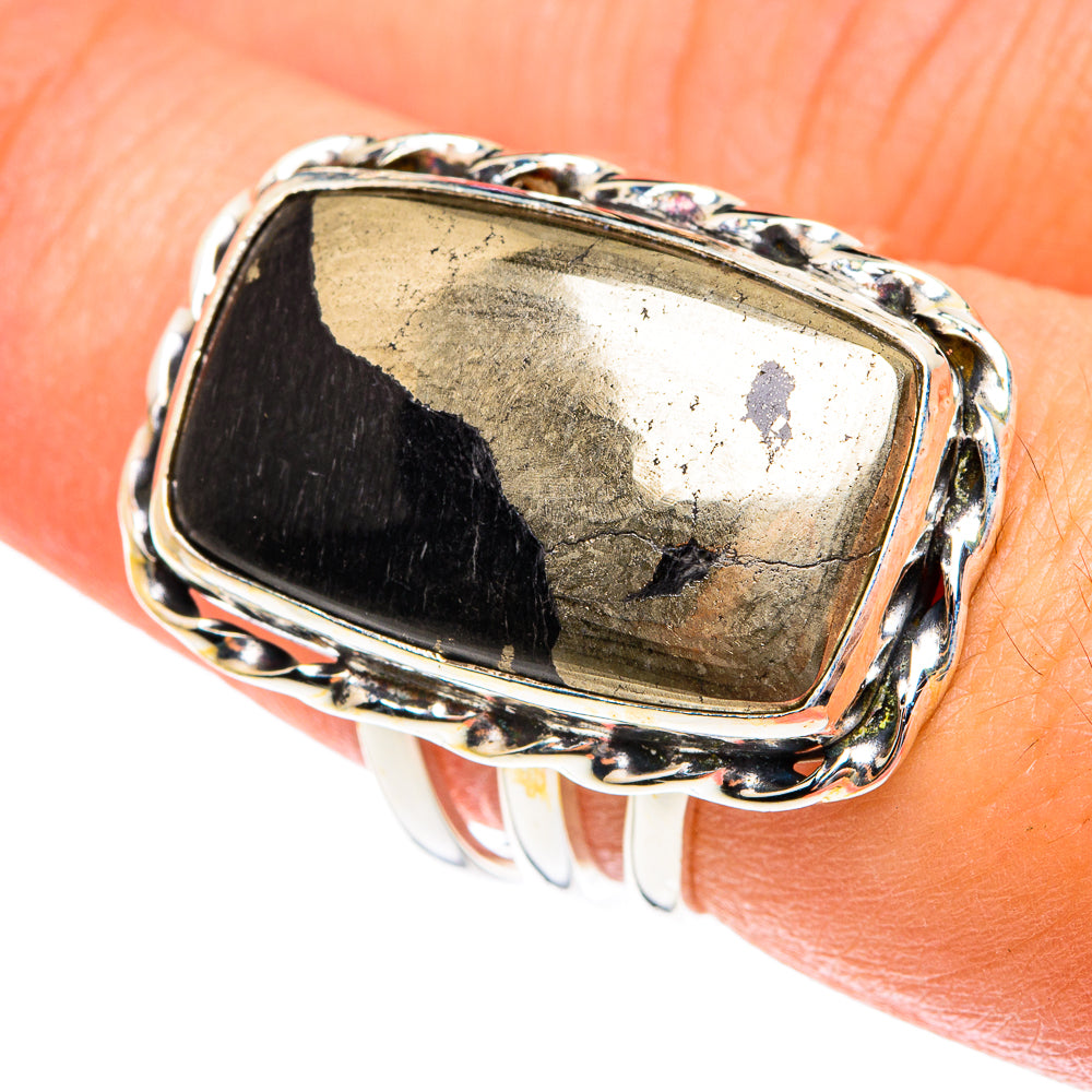 Pyrite In Black Onyx Rings handcrafted by Anasilvercos - RING76017