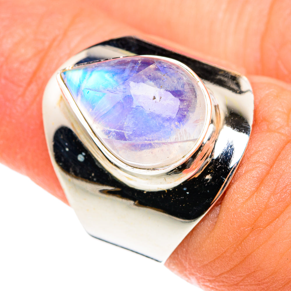 Rainbow Moonstone Rings handcrafted by Anasilvercos - RING76022