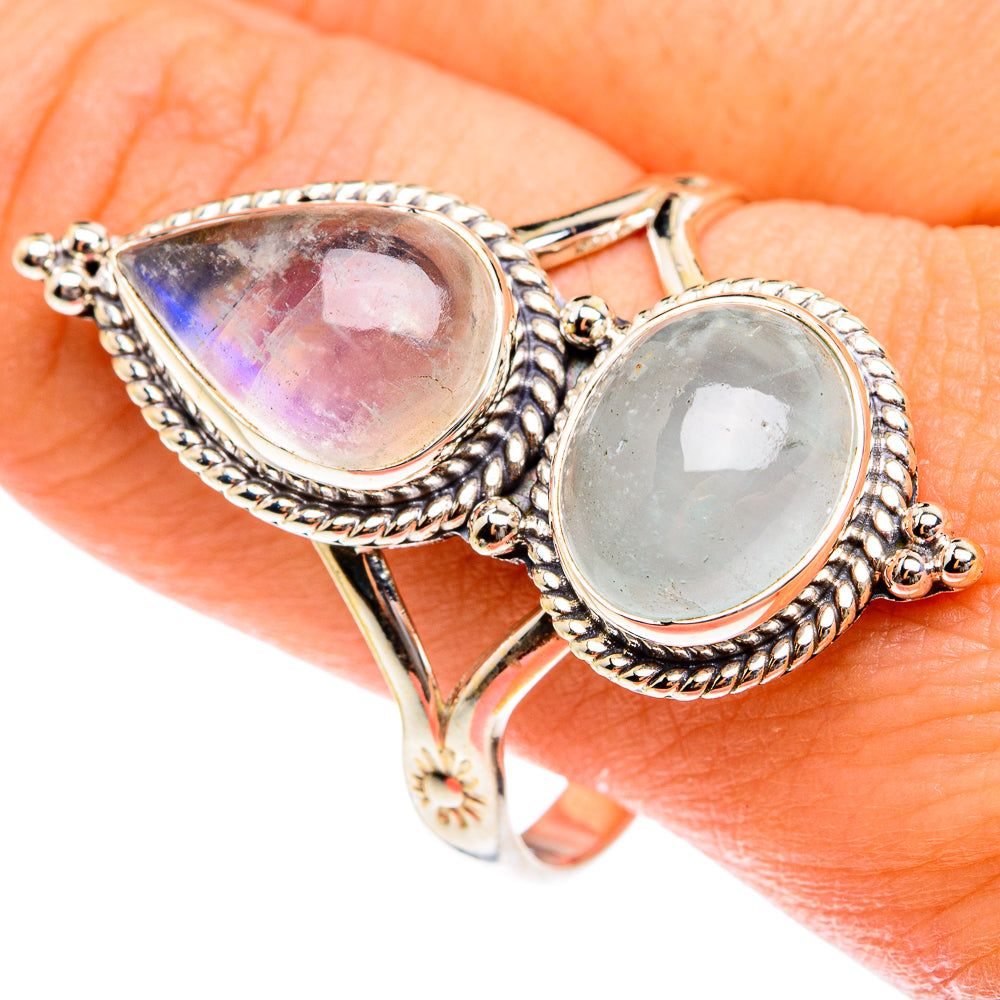 Rainbow Moonstone Rings handcrafted by Anasilvercos - RING76071