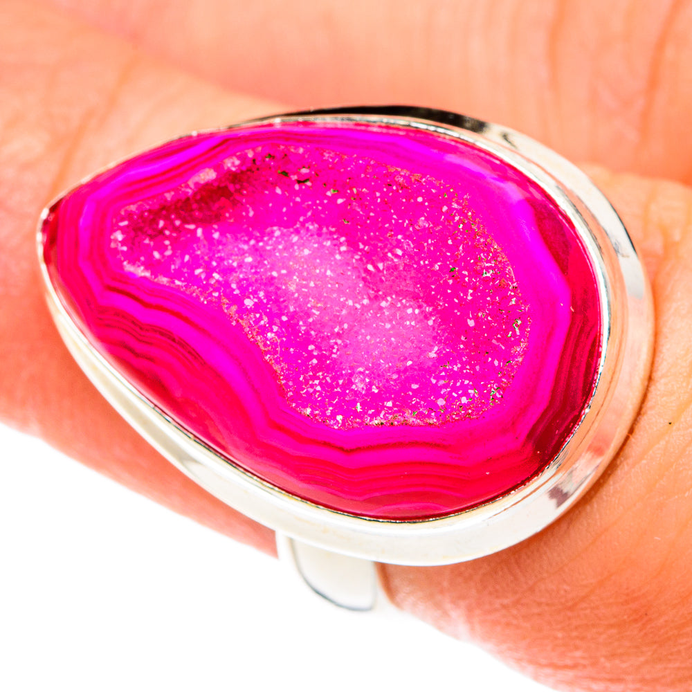 Pink Agate Druzy Rings handcrafted by Anasilvercos - RING76102
