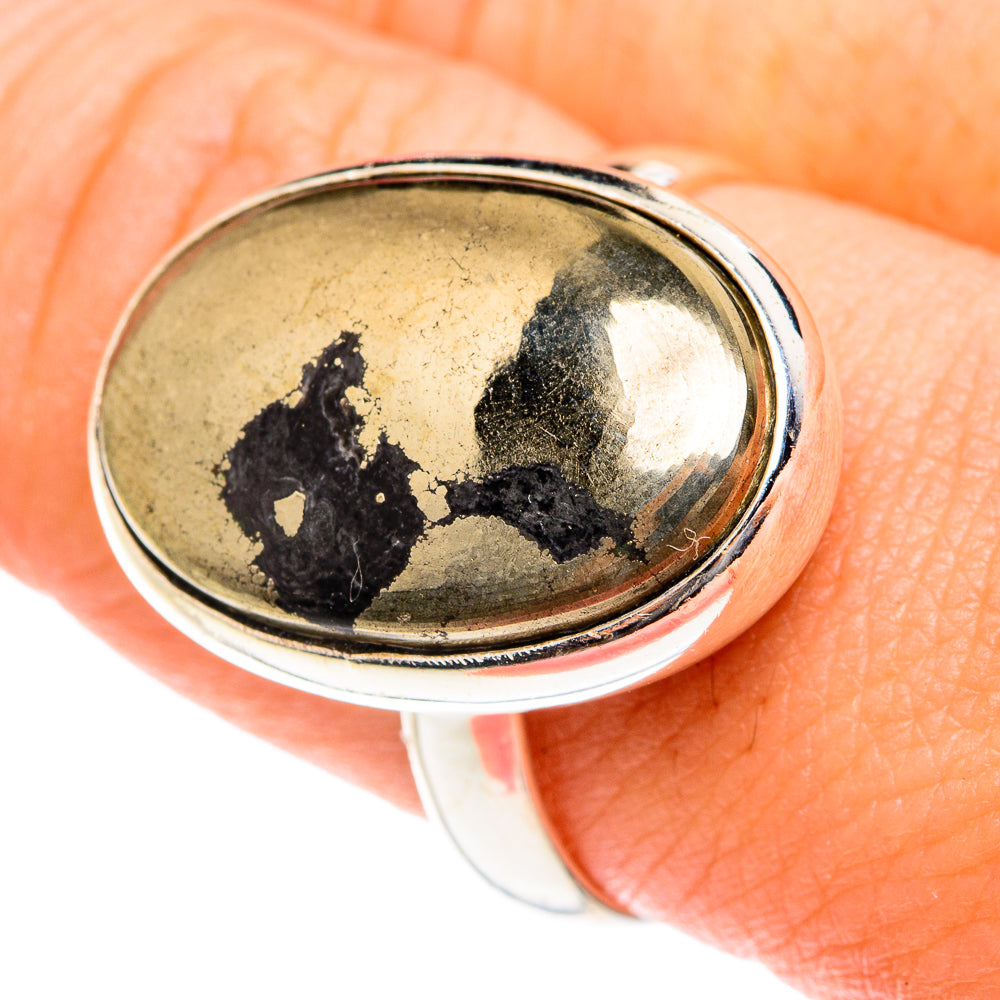 Pyrite In Black Onyx Rings handcrafted by Anasilvercos - RING76109