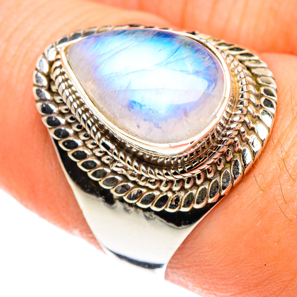 Rainbow Moonstone Rings handcrafted by Anasilvercos - RING76111