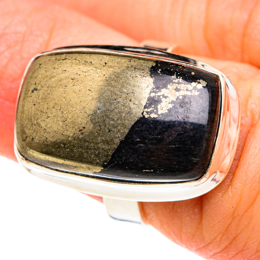 Pyrite In Black Onyx Rings handcrafted by Anasilvercos - RING76129