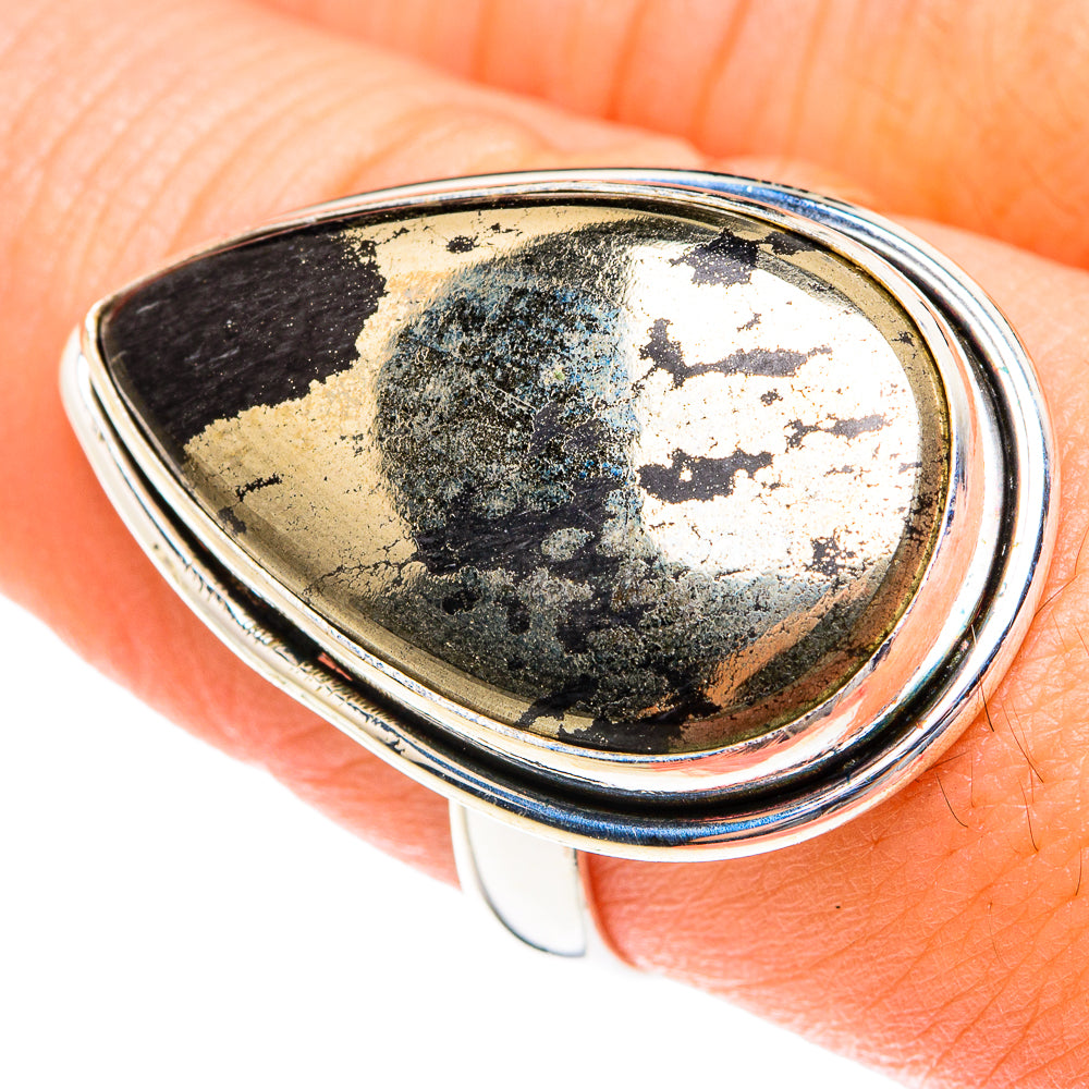 Pyrite In Black Onyx Rings handcrafted by Anasilvercos - RING76152