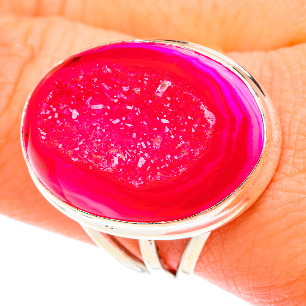 Pink Agate Druzy Rings handcrafted by Anasilvercos - RING76211