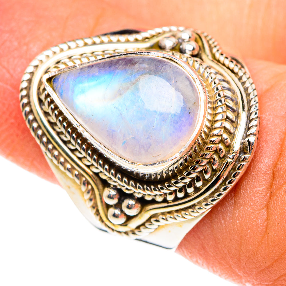 Rainbow Moonstone Rings handcrafted by Anasilvercos - RING76290