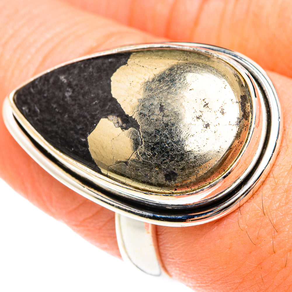 Pyrite In Black Onyx Rings handcrafted by Anasilvercos - RING76316