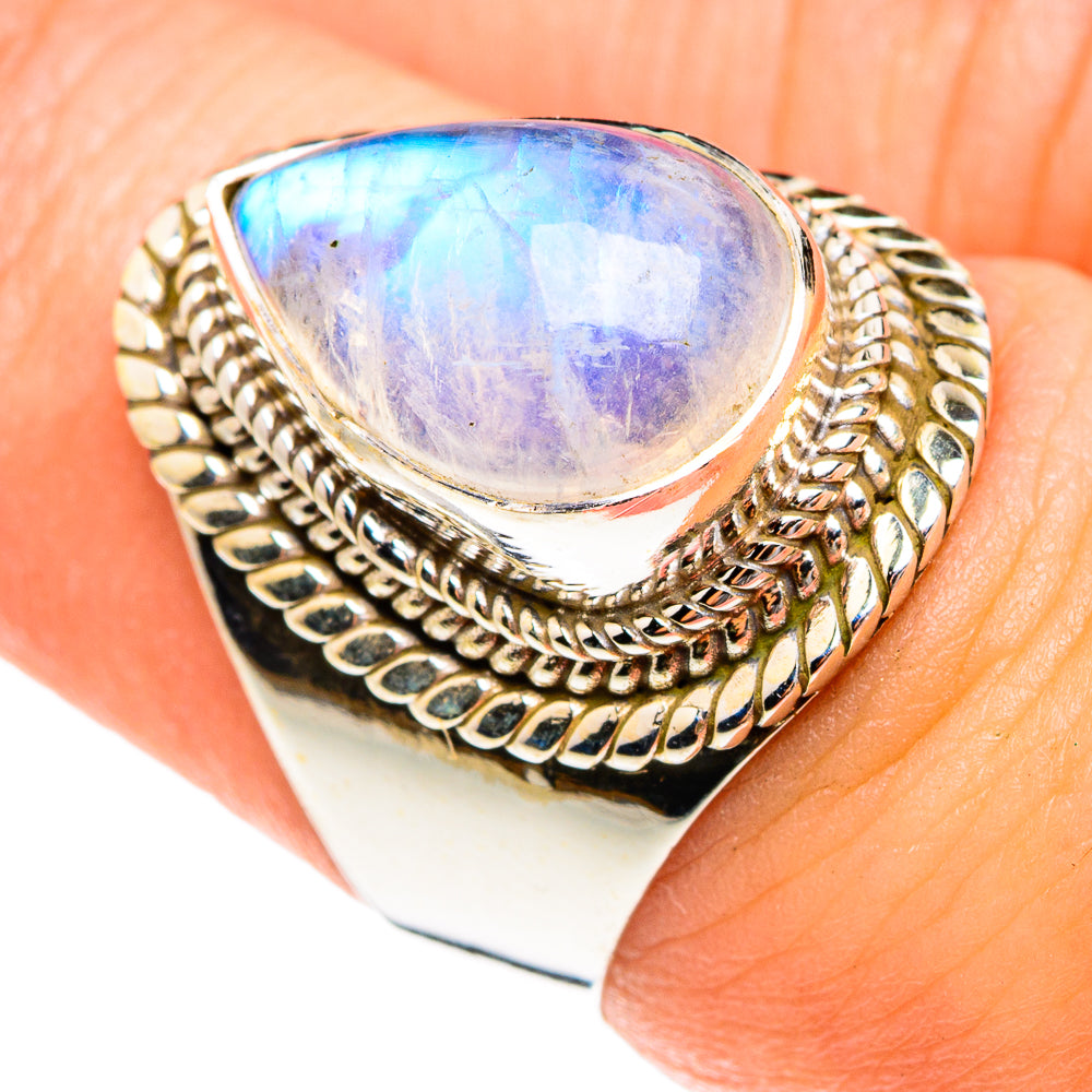 Rainbow Moonstone Rings handcrafted by Anasilvercos - RING76317