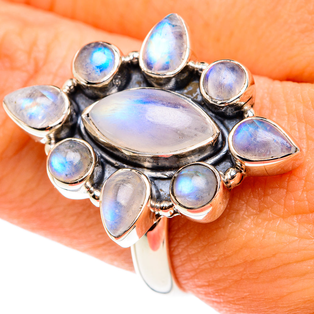 Rainbow Moonstone Rings handcrafted by Anasilvercos - RING76351