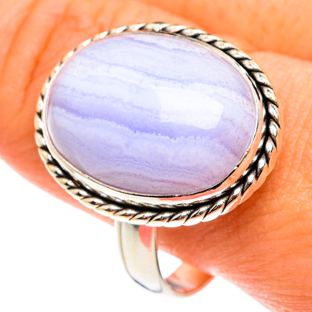 Blue Lace Agate Rings handcrafted by Anasilvercos - RING76445