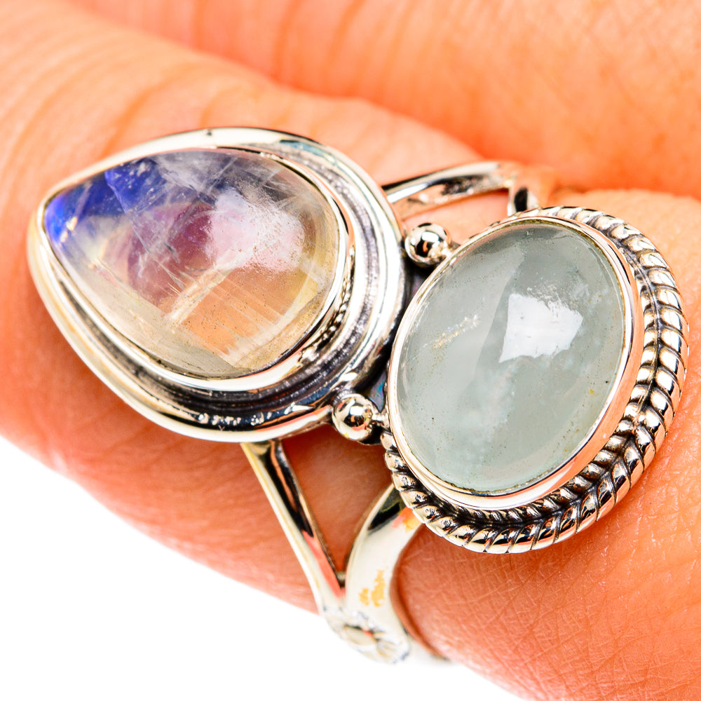 Rainbow Moonstone Rings handcrafted by Anasilvercos - RING76449