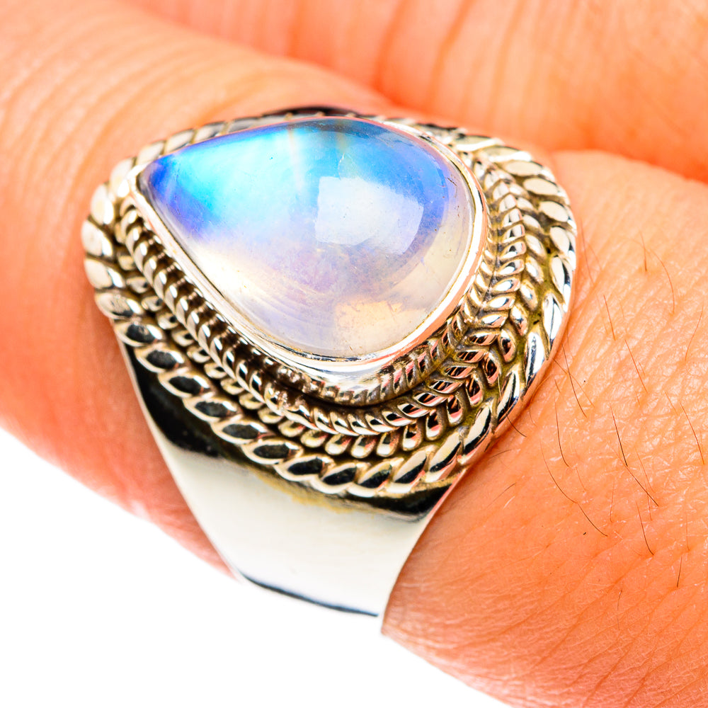 Rainbow Moonstone Rings handcrafted by Anasilvercos - RING76476