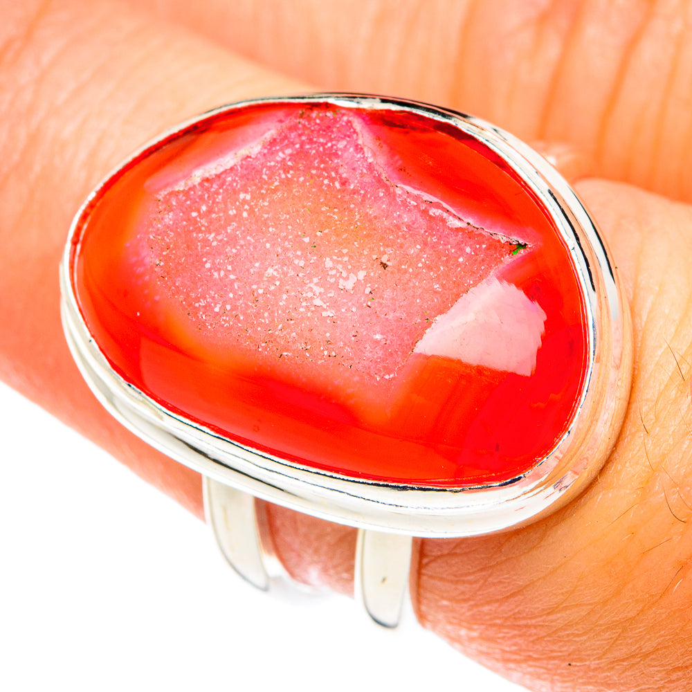 Pink Agate Druzy Rings handcrafted by Anasilvercos - RING76492