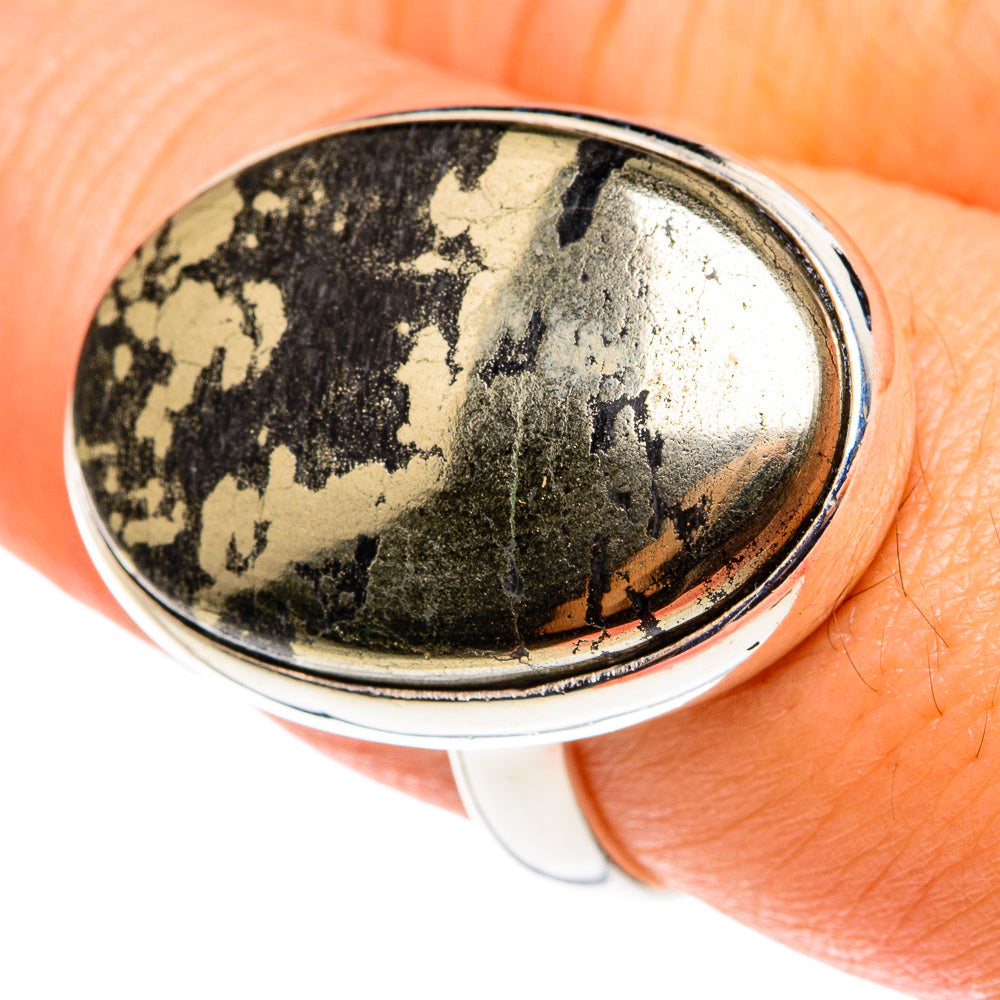 Pyrite In Black Onyx Rings handcrafted by Anasilvercos - RING76537