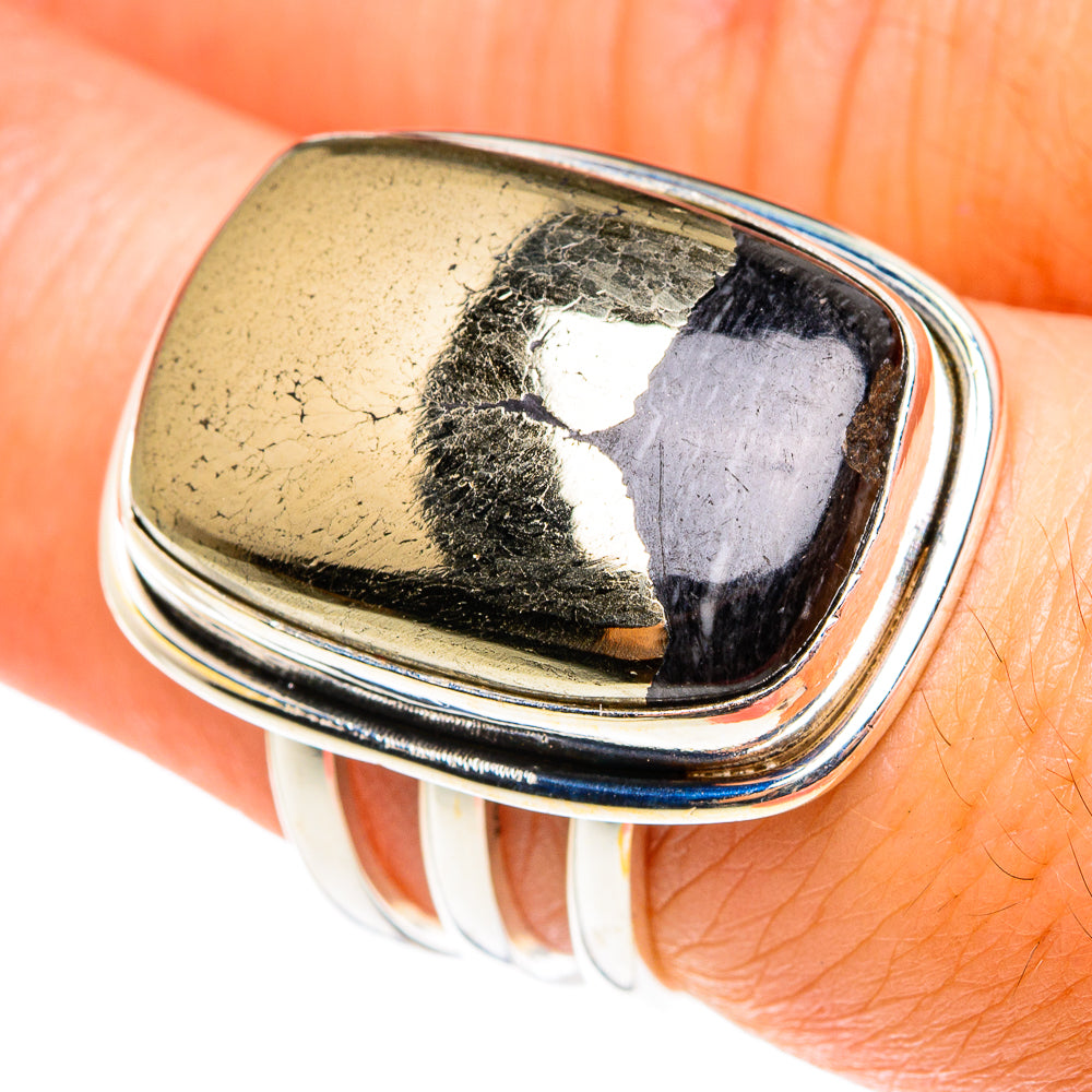 Pyrite In Black Onyx Rings handcrafted by Anasilvercos - RING76540