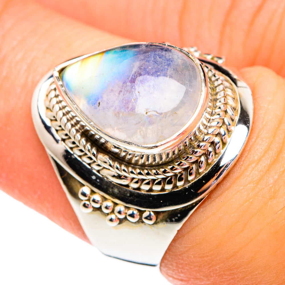 Rainbow Moonstone Rings handcrafted by Anasilvercos - RING76724