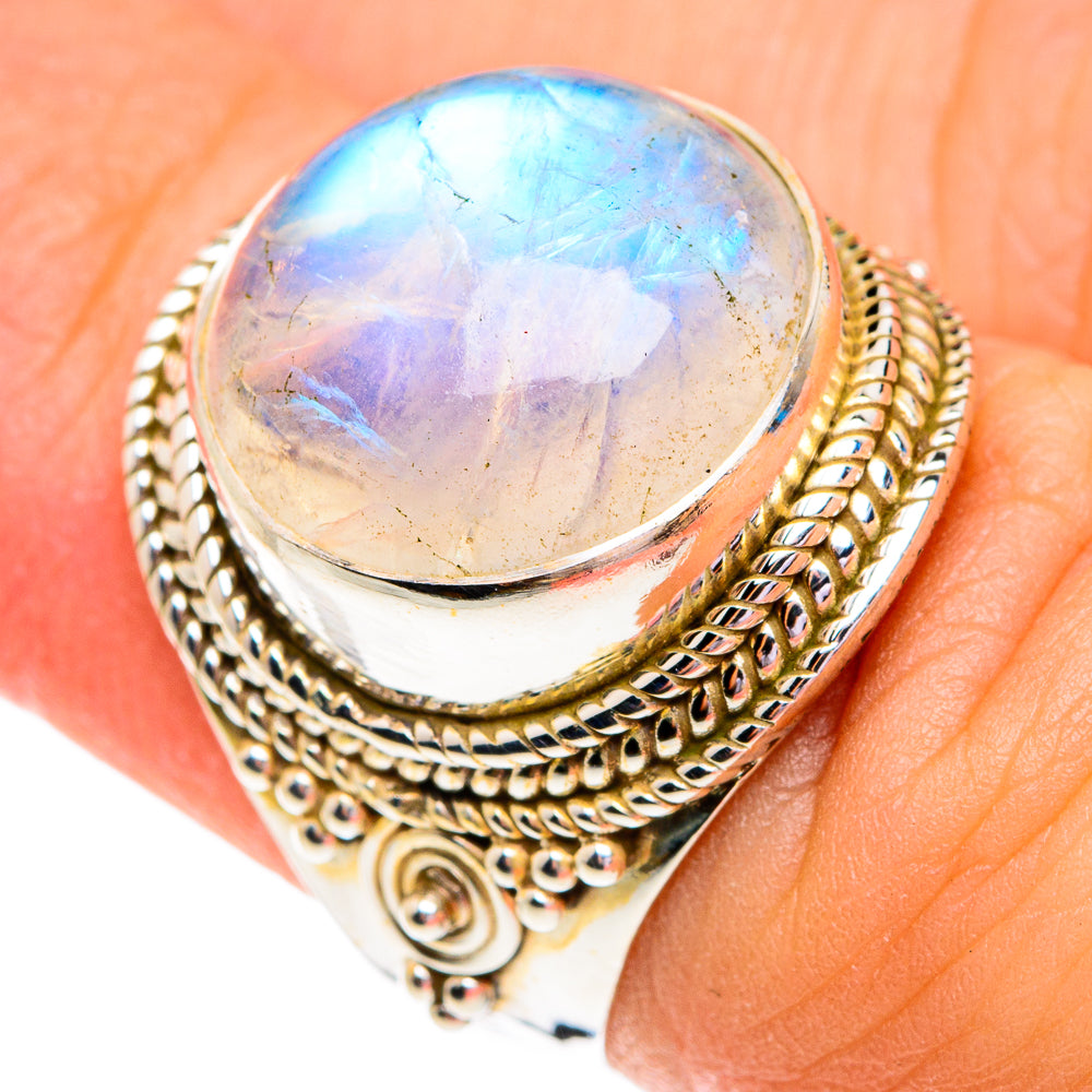 Rainbow Moonstone Rings handcrafted by Anasilvercos - RING76750