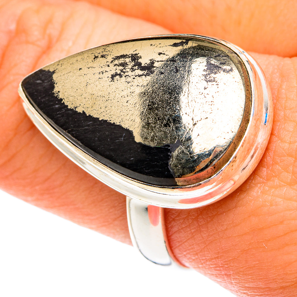 Pyrite In Black Onyx Rings handcrafted by Anasilvercos - RING76773