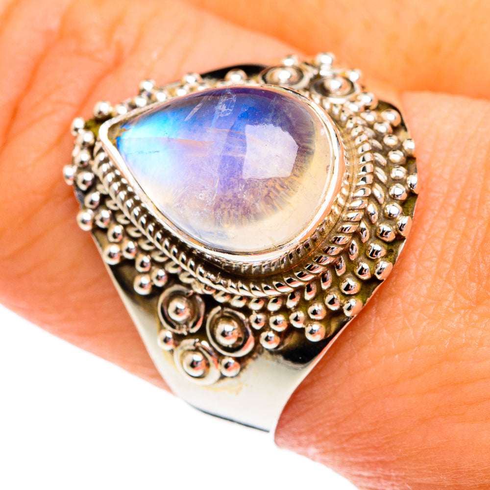 Rainbow Moonstone Rings handcrafted by Anasilvercos - RING76851
