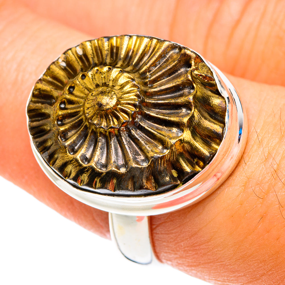 Pyrite Fossil Rings handcrafted by Anasilvercos - RING76879