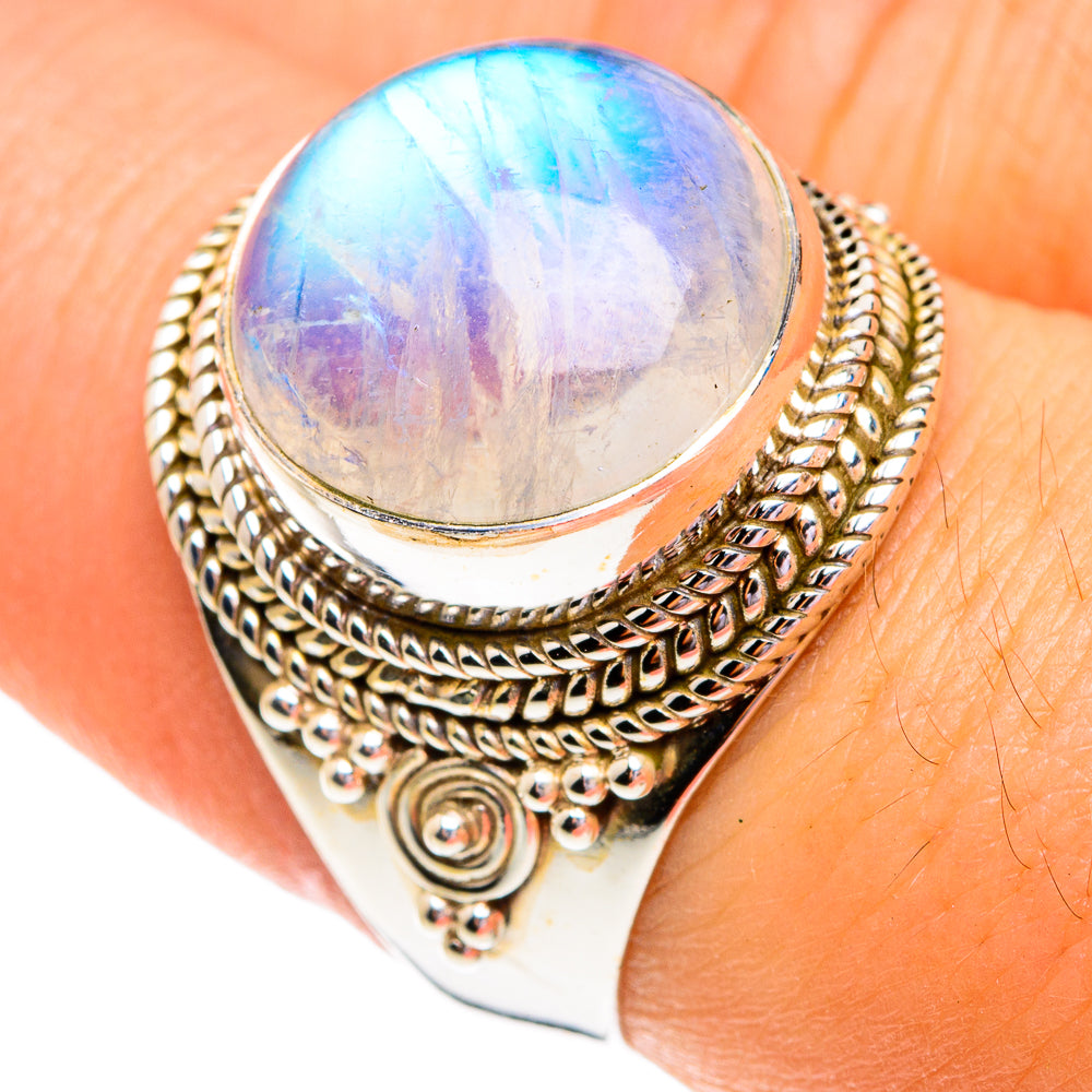 Rainbow Moonstone Rings handcrafted by Anasilvercos - RING76914