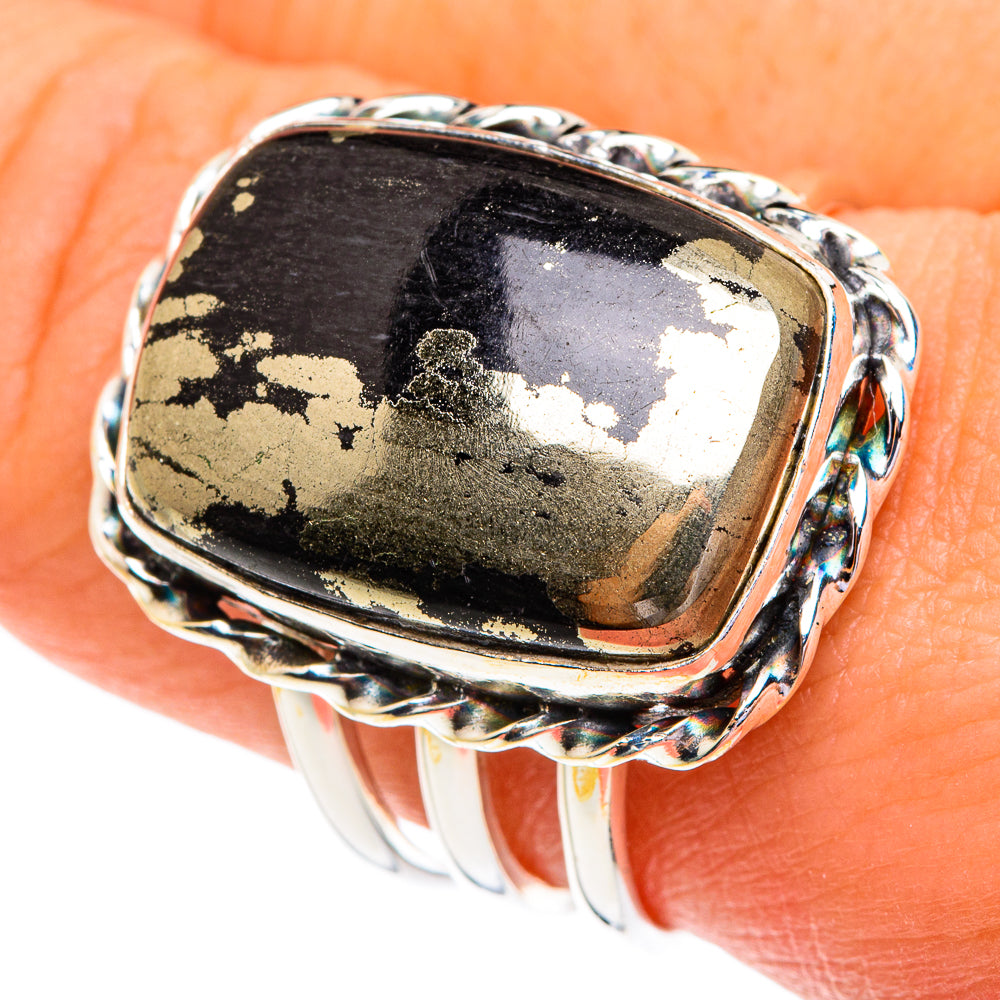 Pyrite in Magnetite (Healer's Gold) Rings handcrafted by Anasilvercos - RING76950