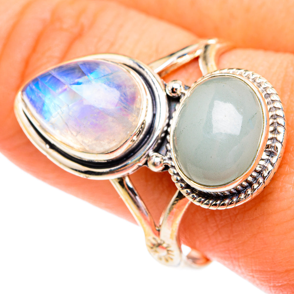 Rainbow Moonstone Rings handcrafted by Anasilvercos - RING77022