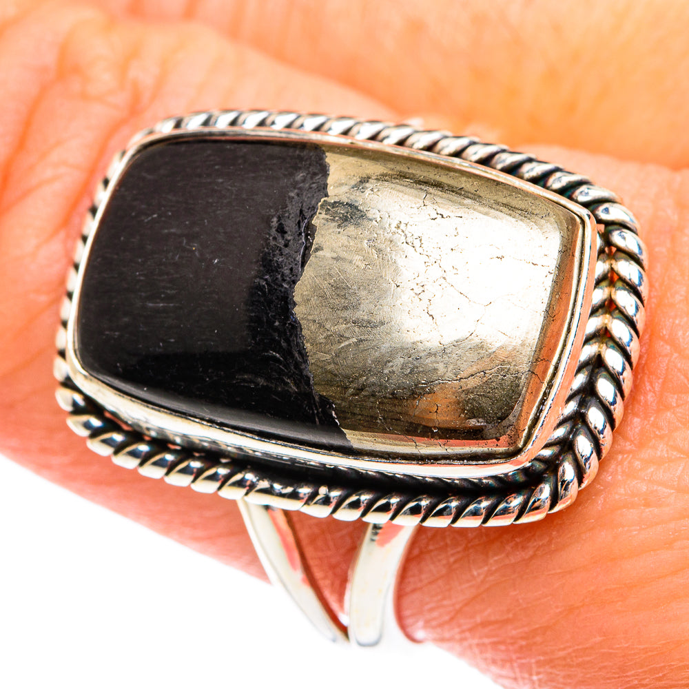 Pyrite in Magnetite (Healer's Gold) Rings handcrafted by Anasilvercos - RING77046